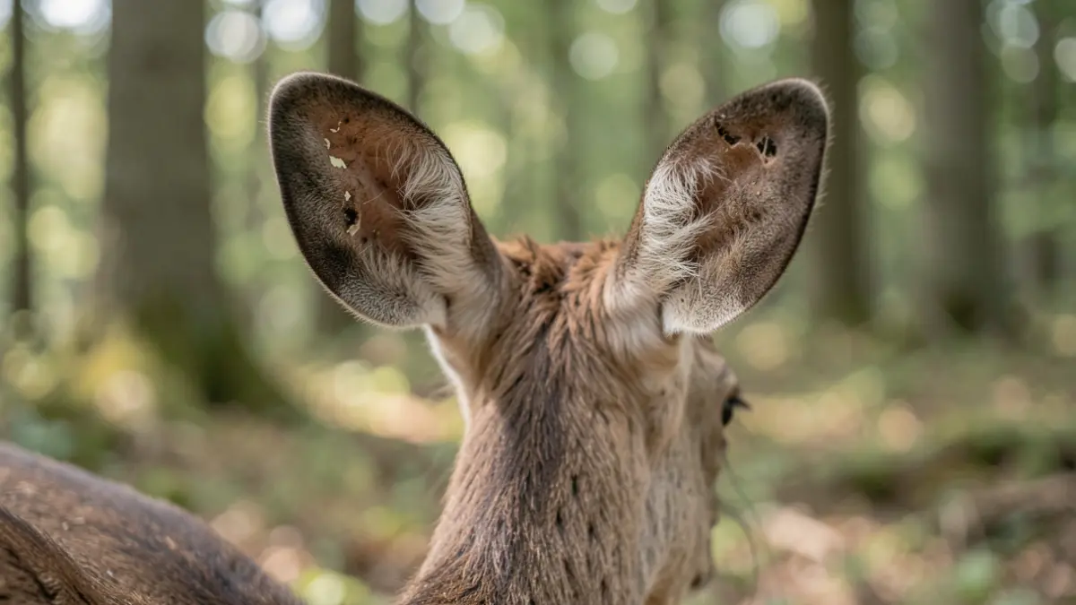 Generic image of a slightly damaged deer ear in a forest.