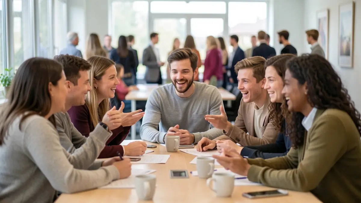 Generic image of young people discussing around a table in a meeting room.