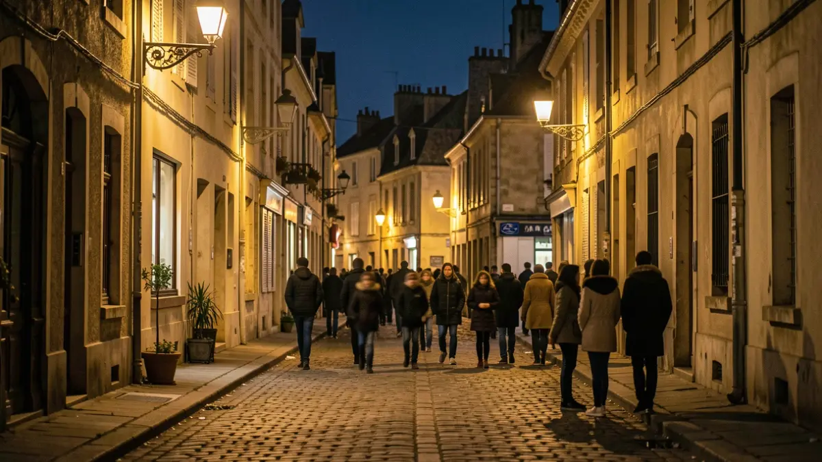 Image générique de rue déserte la nuit, avec des lumières chaudes et des silhouettes floues. Ne jamais utiliser de noms propres. Ne jamais affirmer que cela montre la réalité.
