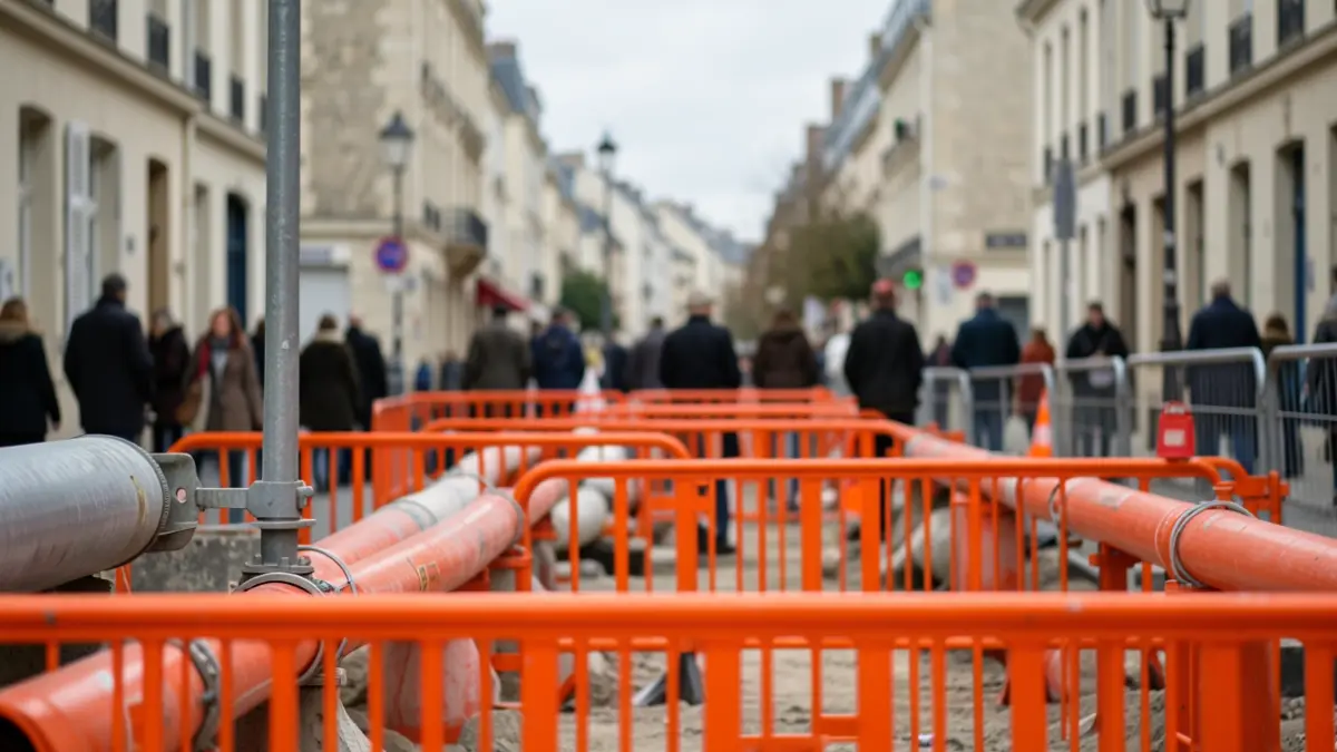 Generic image of roadworks with pipes and construction barriers.