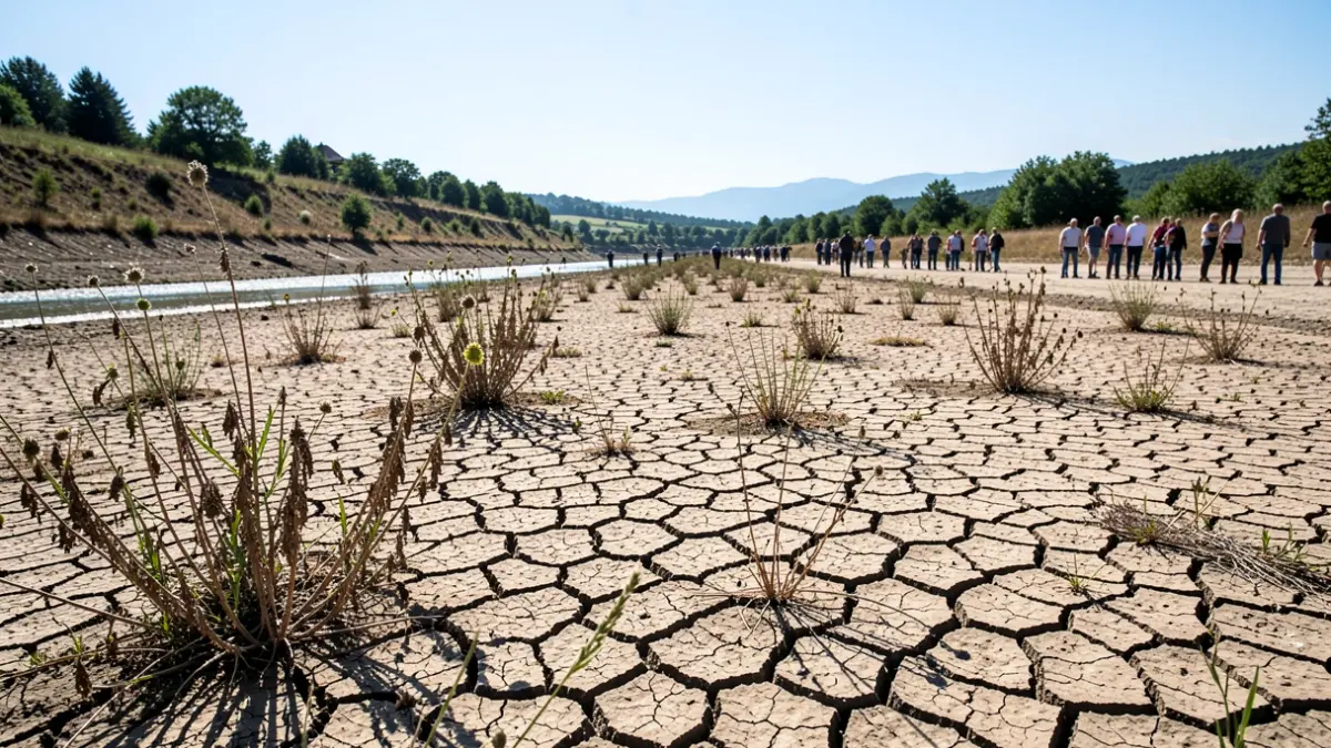 Image générique de lit de rivière asséché en période de sécheresse.