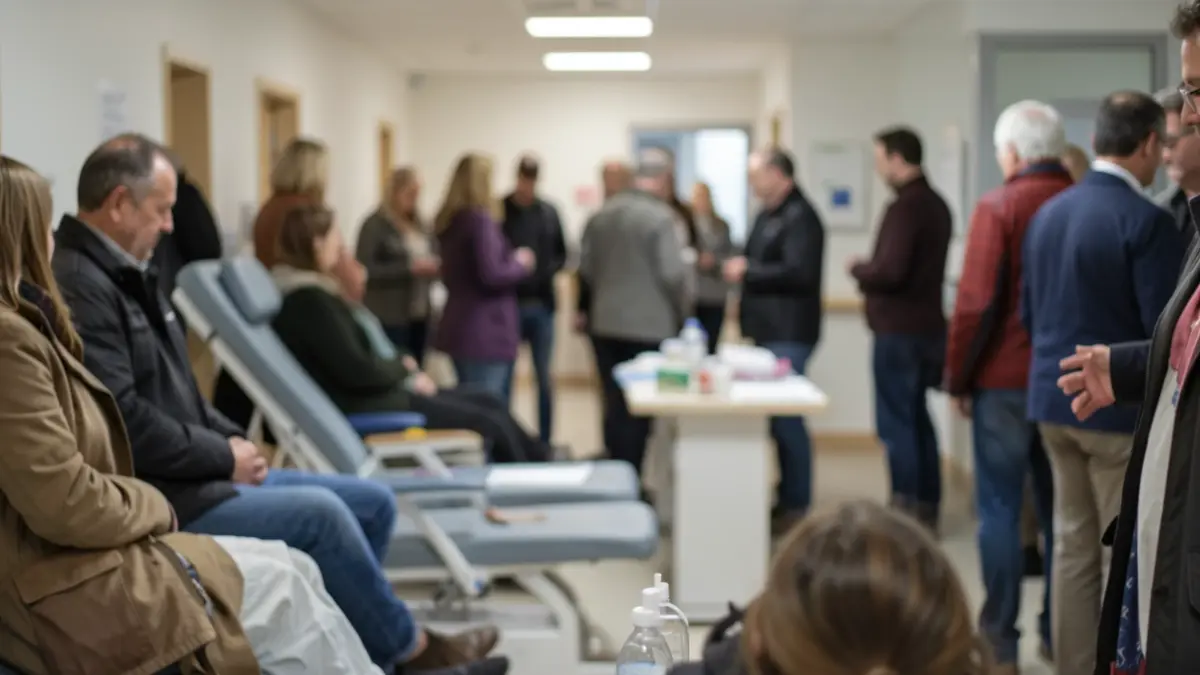Generic image of a blood donation event in the Auvergne-Rhône-Alpes region, focusing on the atmosphere of community service. Blurred background suggesting a medical setting with soft lighting, hinting at a donation chair or medical supplies, emphasizing the act of giving. Avoid showing faces or specific medical equipment.