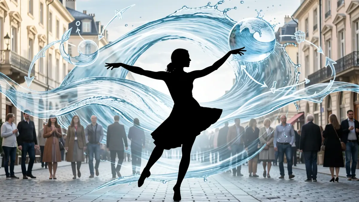 Image générique d'une danseuse en mouvement sur fond abstrait évoquant l'eau et l'environnement.