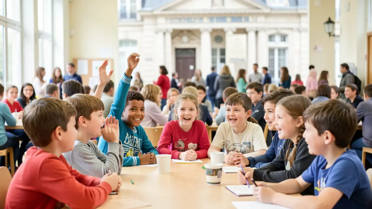 Generic image of children participating in an election in a community hall.
