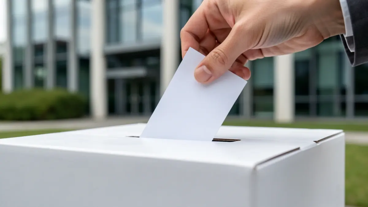 Image générique de mains déposant un bulletin dans une urne.