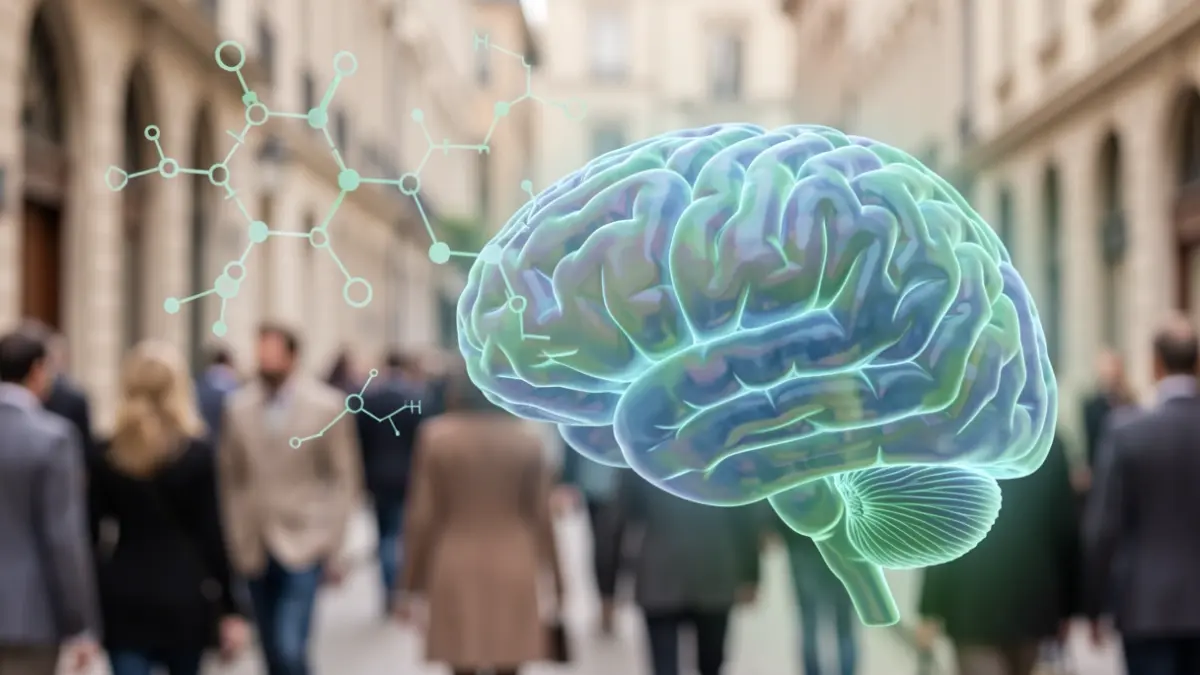 Generic image representing chemical molecules and a stylized brain, symbolizing scientific research on health and cognition.