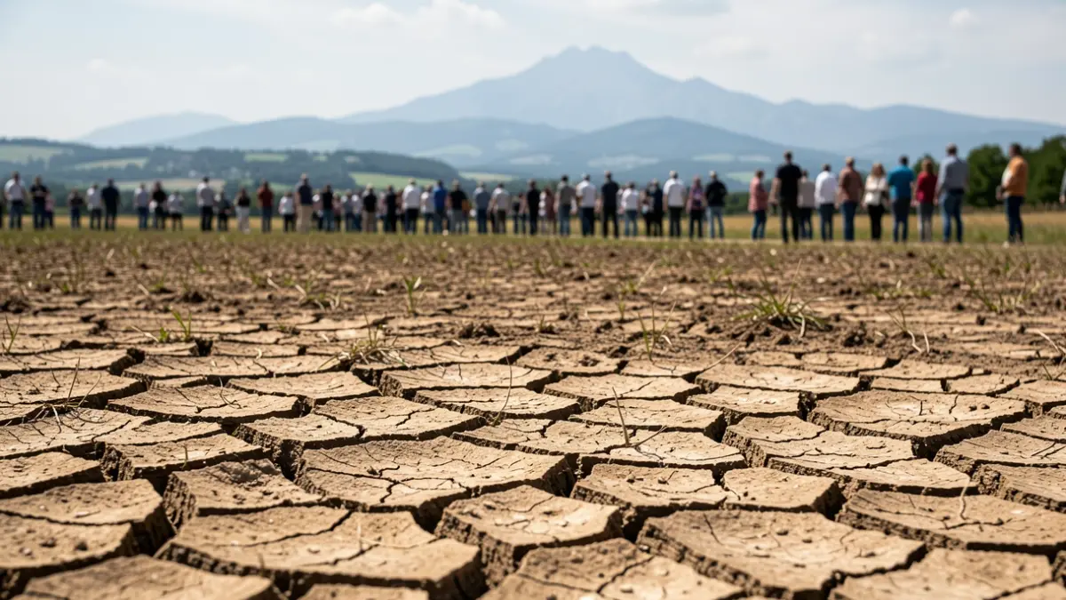 Image générique de terre craquelée et sèche sous un soleil intense, symbolisant la sécheresse.