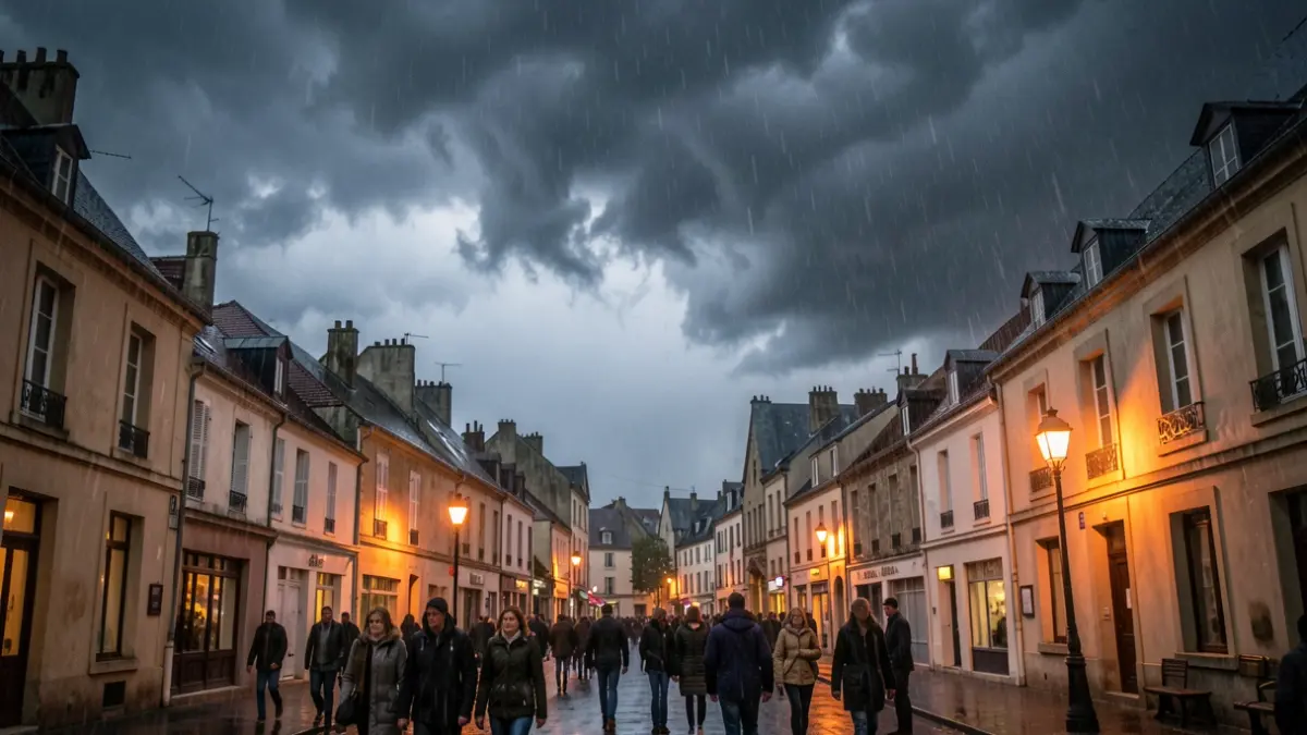 Image générique de fortes pluies orageuses sur une ville française.
