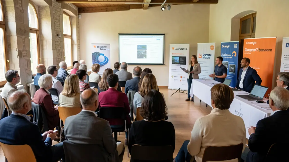 Image générique d'un forum opérateurs sur la fibre optique dans une salle communale en Auvergne-Rhône-Alpes.