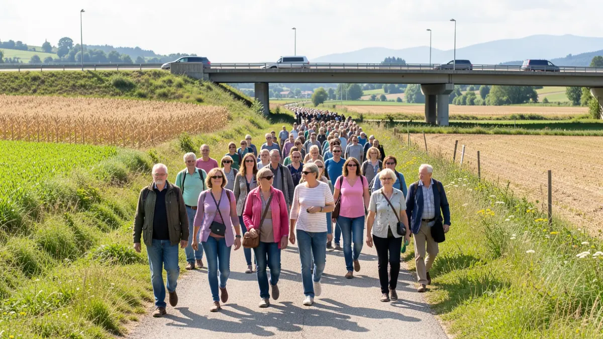 Generic image of a solidarity march for October Rose in a natural landscape.