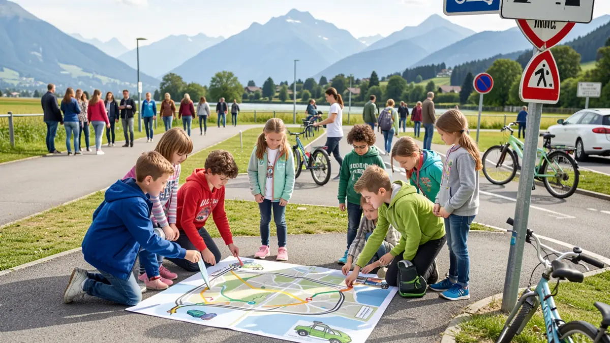 Generic image of children learning about eco-mobility outdoors.