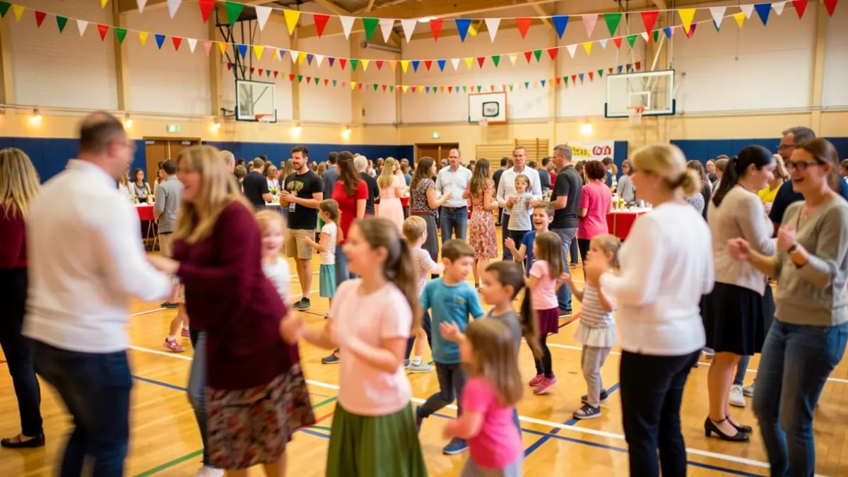 Generic image of a lively family day event in a sports hall.