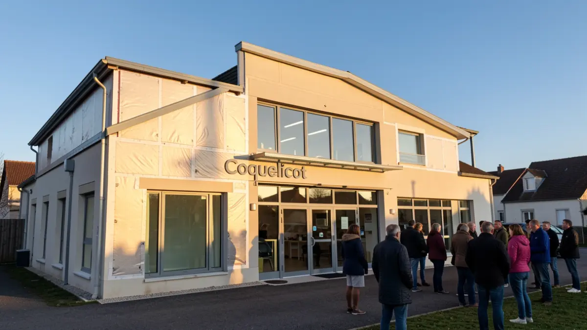 Façade rénovée de la salle polyvalente 'Coquelicot' à Arenthon, mettant en avant ses améliorations énergétiques.