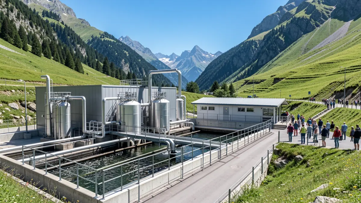 Generic image of a modernized water treatment plant in an alpine landscape.