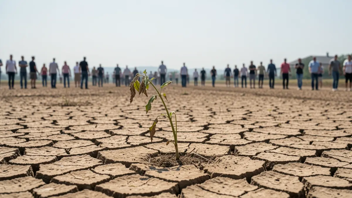 Generic image of cracked earth and a wilting plant, symbolizing drought.