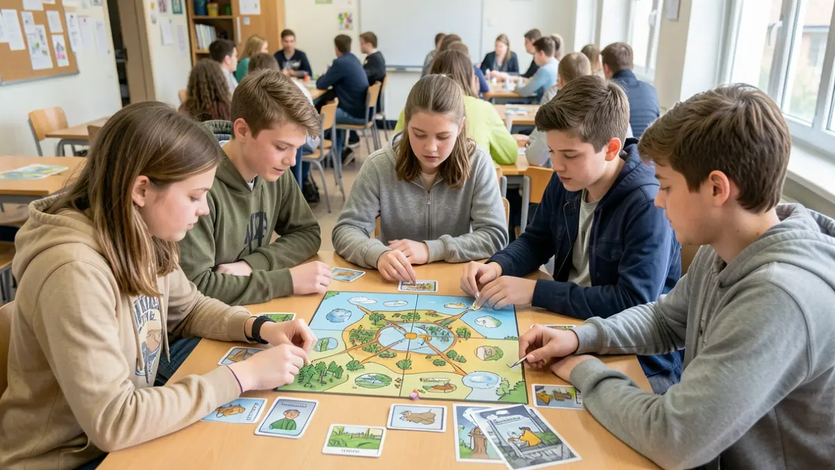 Generic image of agricultural students participating in an educational board game about ozone pollution.