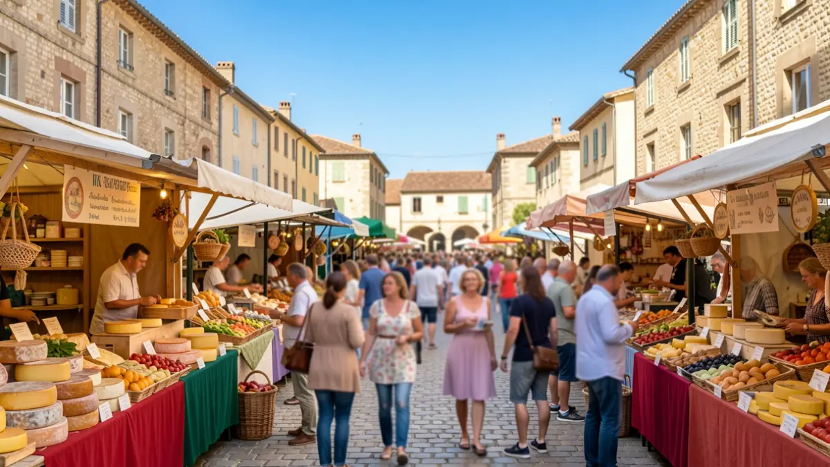 Generic image of a local festival with cheese stalls and a festive atmosphere.