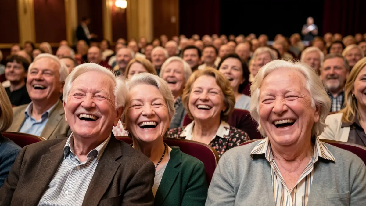 Generic image of a theater scene with smiling elderly spectators.