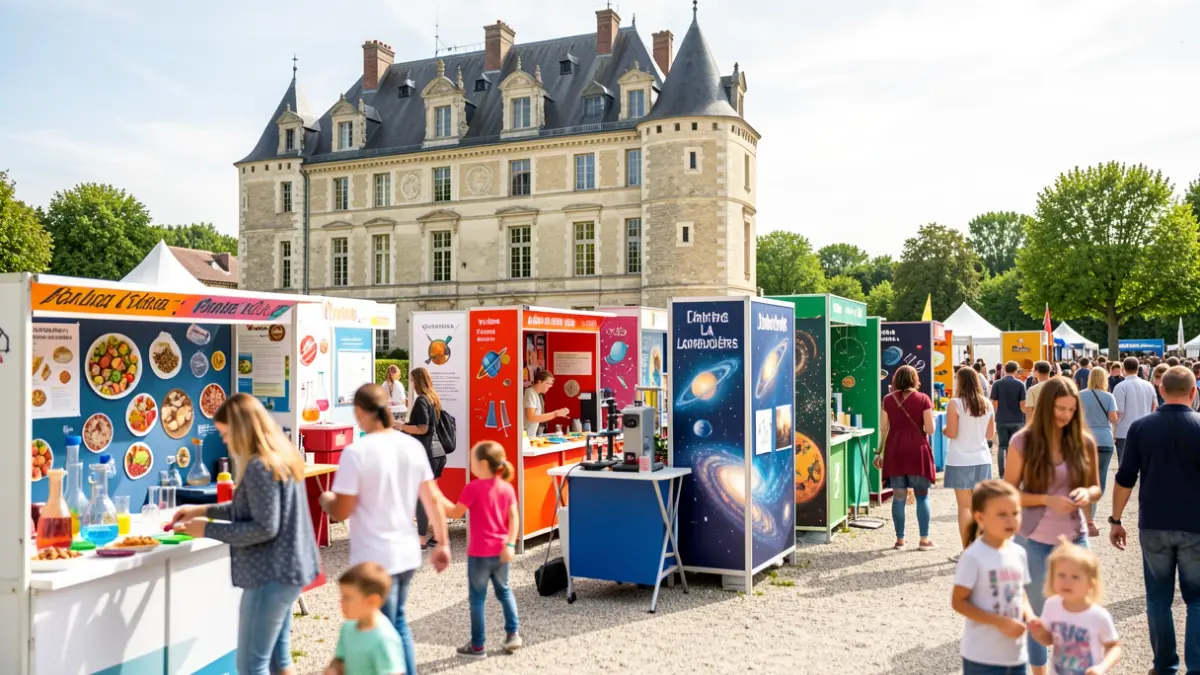 Image générique de la Fête de la Science à Annonay, Ardèche, avec des familles découvrant des expériences scientifiques.
