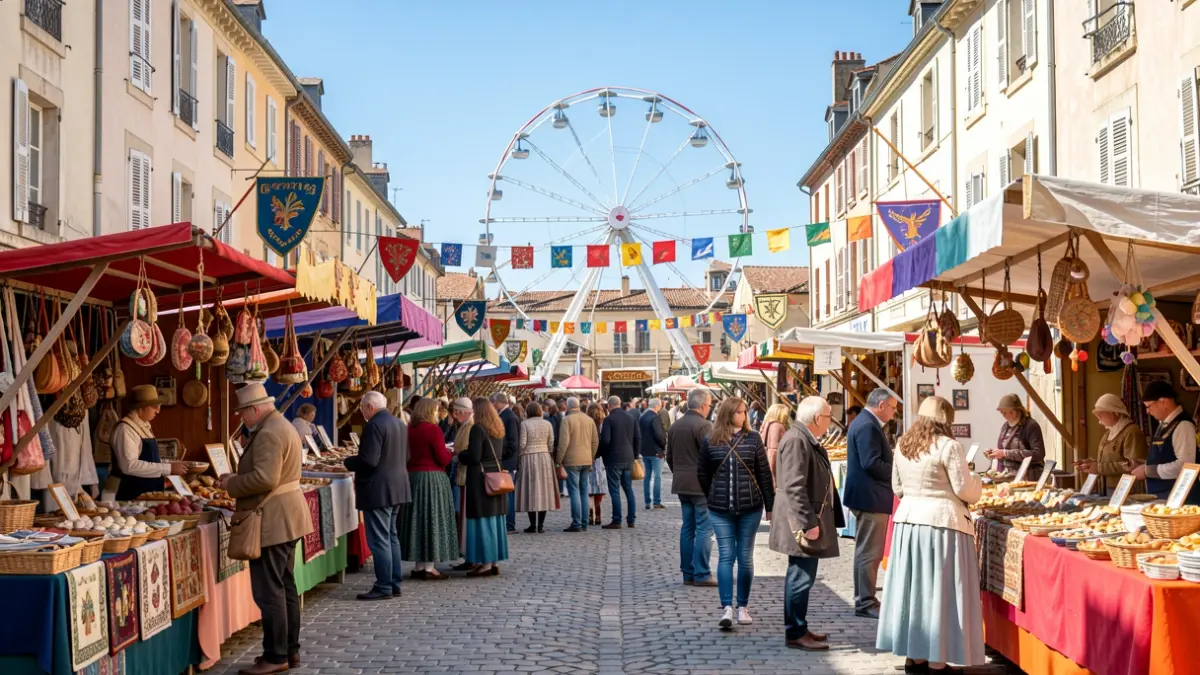 Image générique d'une fête locale avec des stands et des animations.