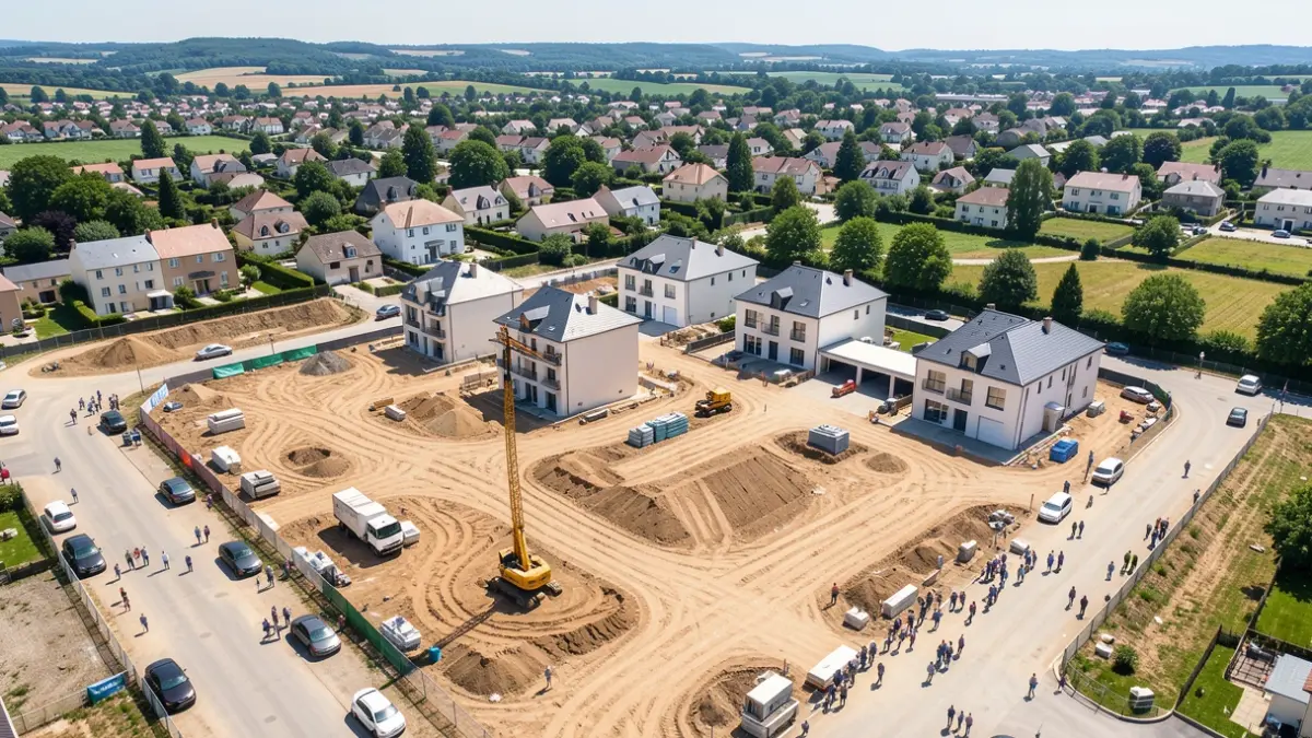 Aerial view of a housing construction site in La Ricamarie.