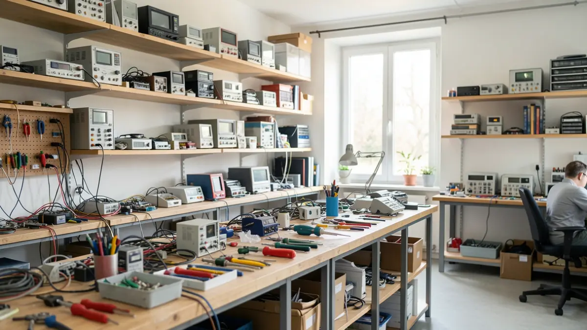 Interior of a workshop for repairing everyday objects in Villeurbanne.
