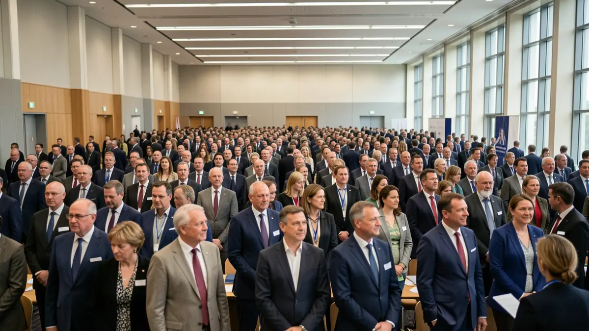 Image générique de maires et élus réunis lors d'un congrès.
