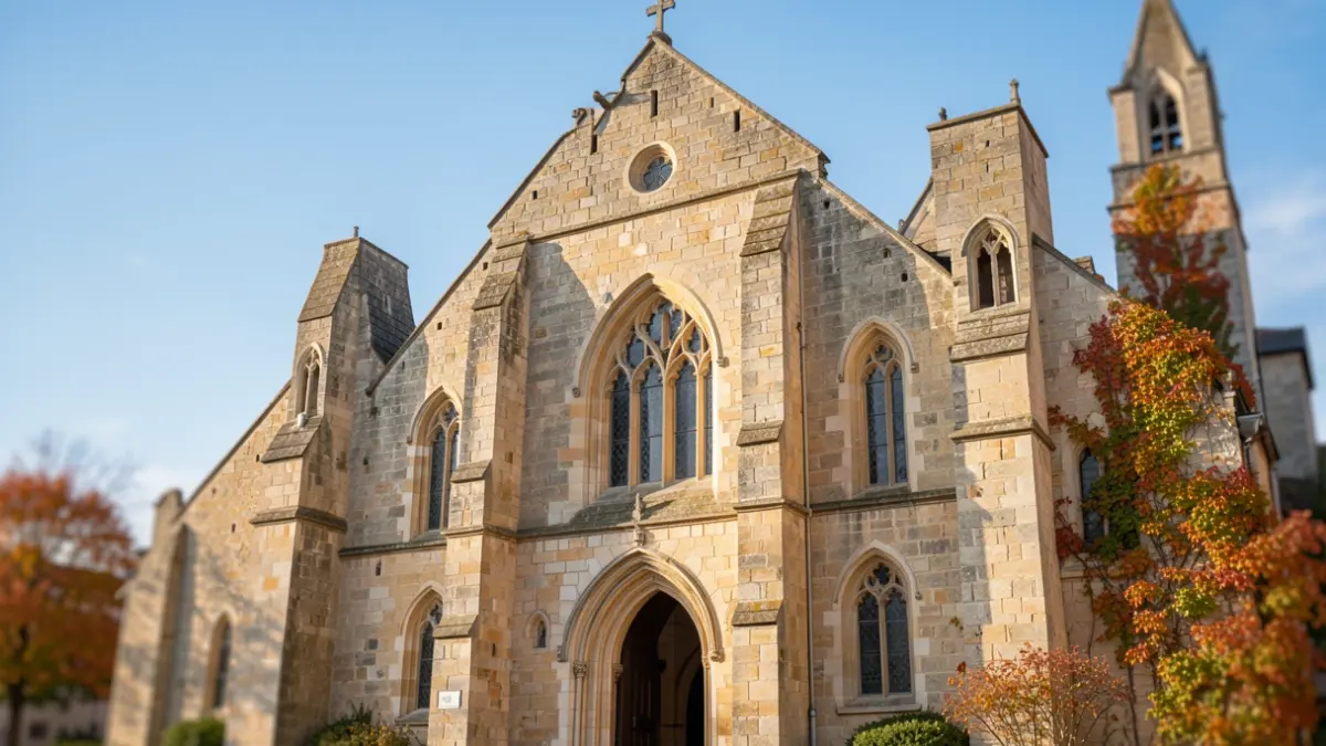 Generic image of a medieval priory facade made of stone, featuring historical architectural elements.