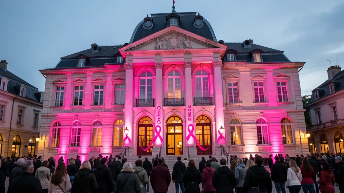 La mairie du Bourget-du-Lac illuminée en rose pour Octobre Rose.
