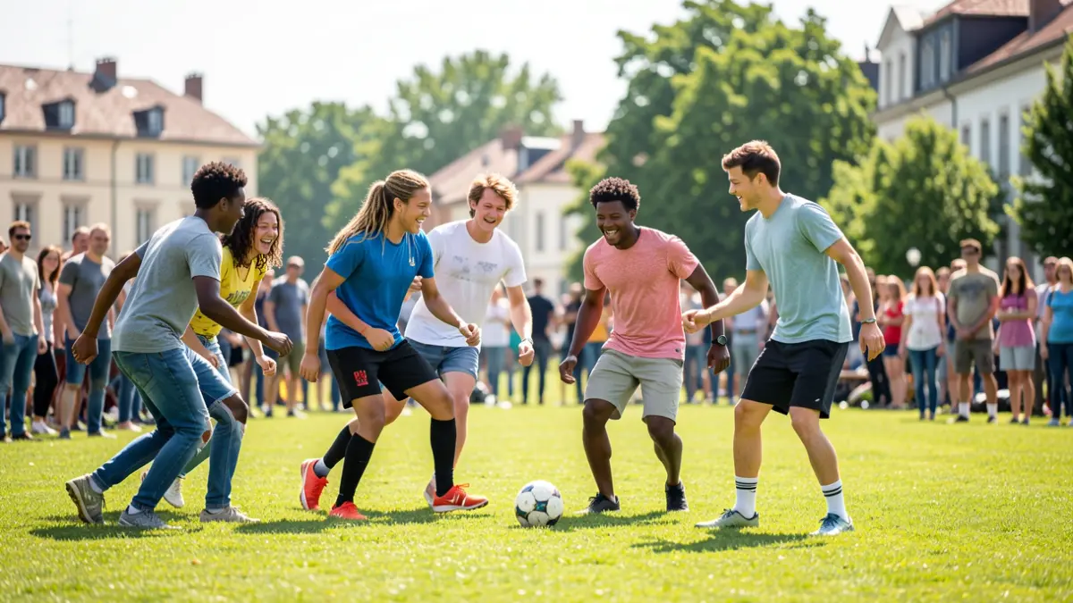 Generic image of a youth football match in a neighborhood.