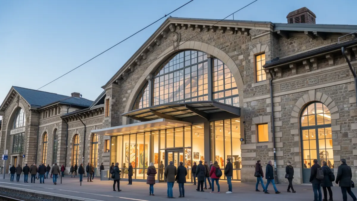 Generic image of a historic train station transformed into a cultural space in the Auvergne-Rhône-Alpes region, blending old and contemporary architecture.