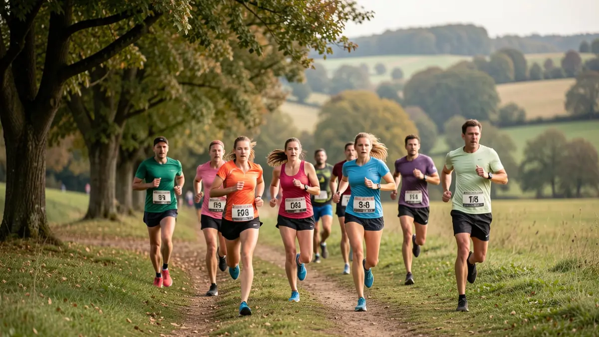 Image générique de coureurs sur un parcours de cross-country dans un parc.
