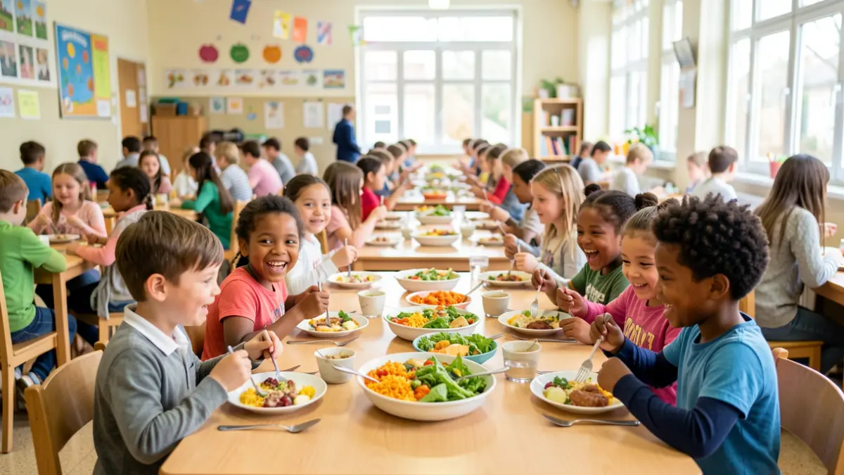 Image générique de repas scolaire festif.