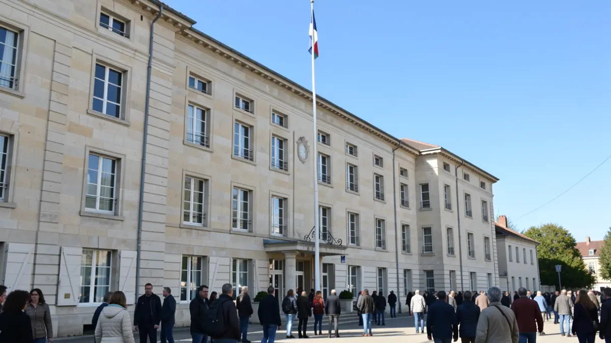 Image générique d'une façade de bâtiment administratif français avec un mât de drapeau sous un ciel bleu.