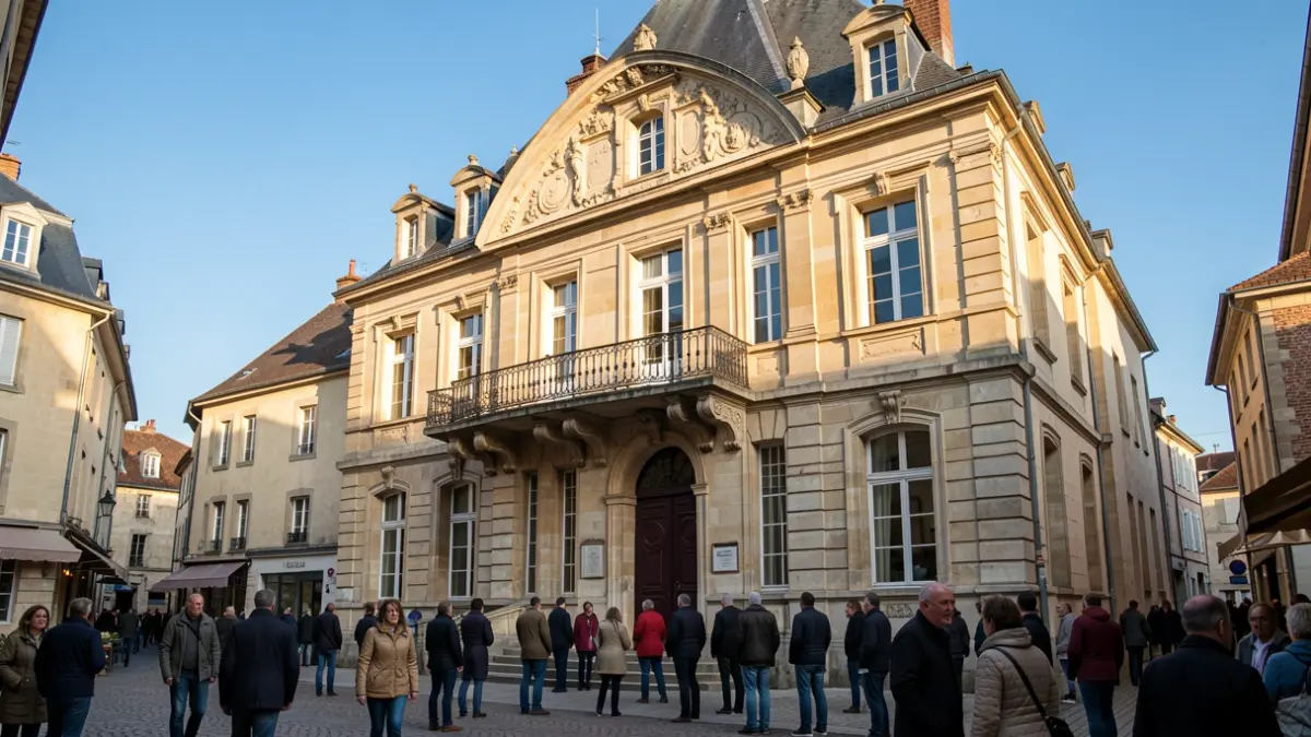 Image générique: avec des détails architecturaux ornés et un balcon, sous la lumière chaude du soleil d'après-midi et un ciel bleu clair.