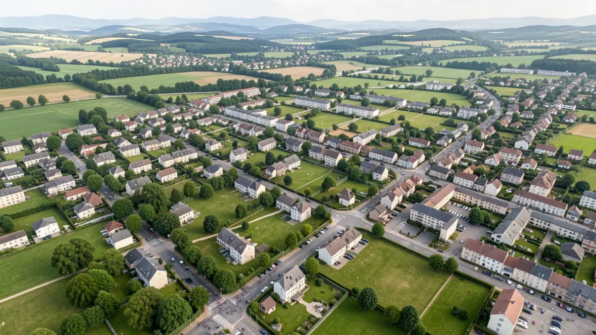 Generic image of a French town in the Auvergne-Rhône-Alpes region, aerial view.