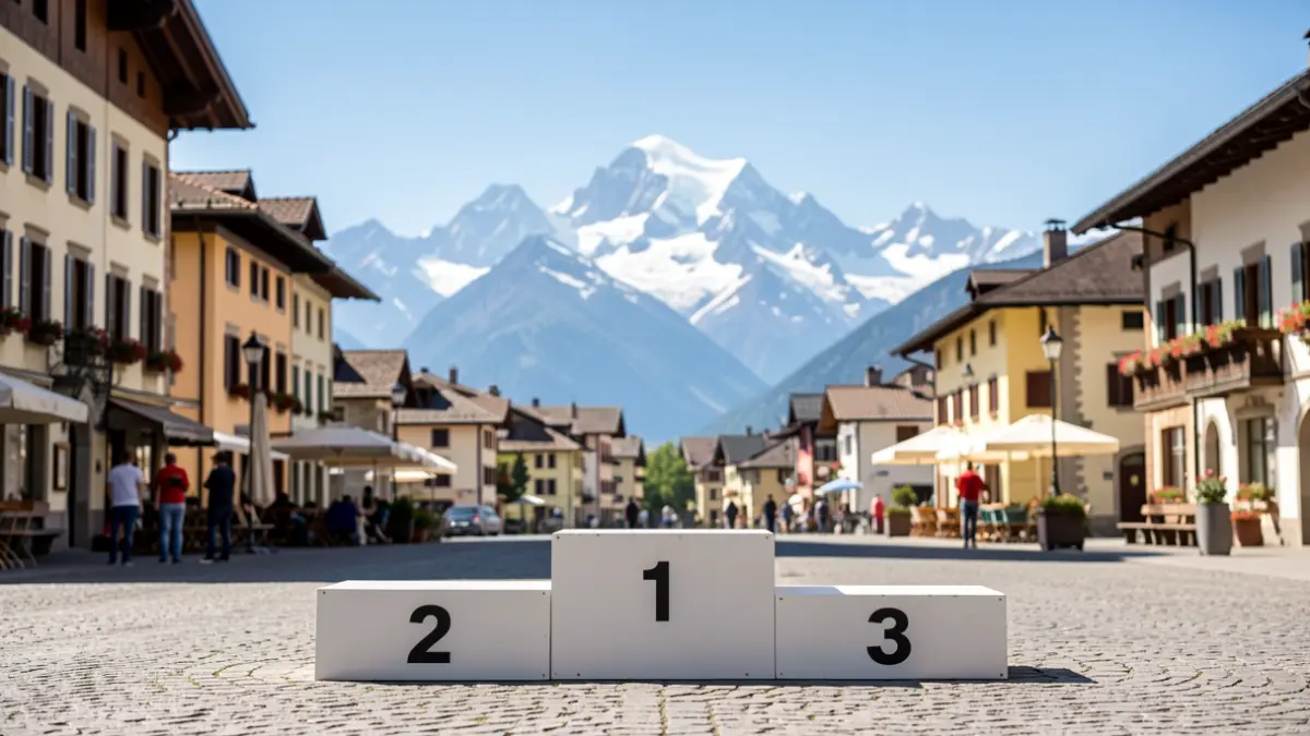 Generic image of an empty cycling podium in a French Alps town.