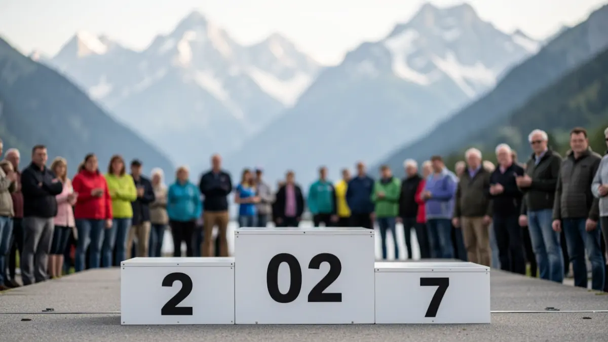 Generic image of a cycling podium with the number 2027, set against a backdrop of French Alps mountains.