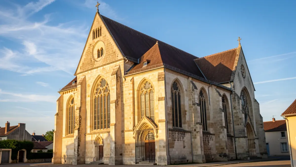 Façade de l'église Saint-André à Châtillon-sur-Chalaronne, monument historique nécessitant des travaux de restauration.