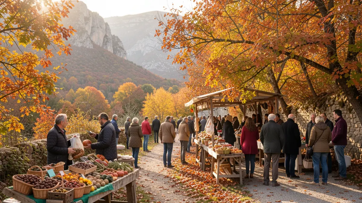 Generic image of the chestnut festival in Ardèche with local produce.