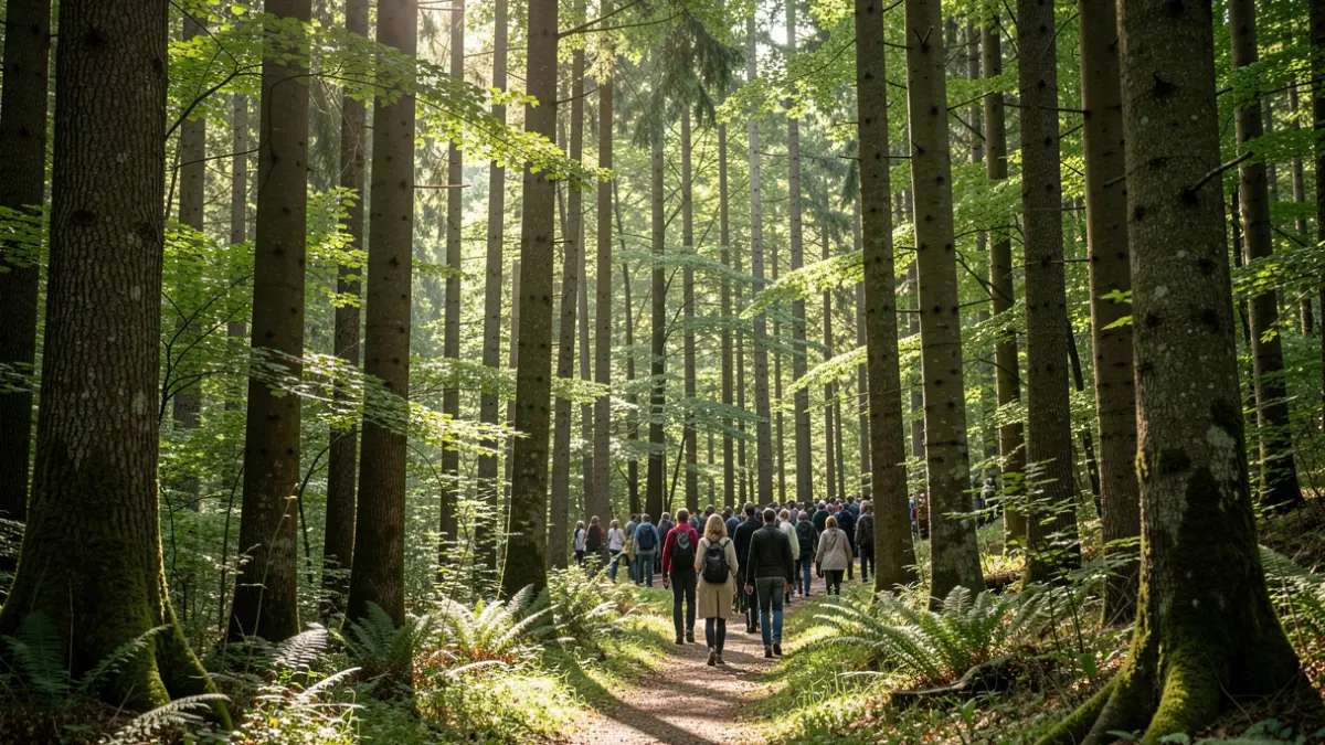 Generic image of a forest in Isère with sunbeams.