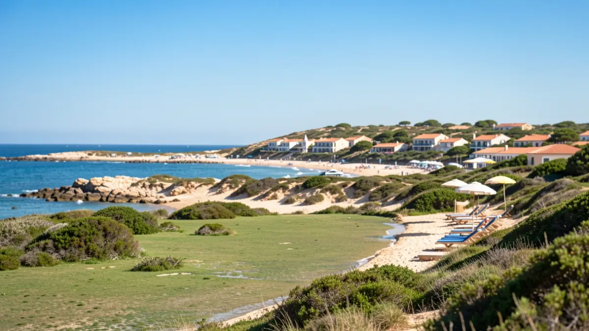 Generic image: with a glimpse of a holiday village and a clear blue sky.
