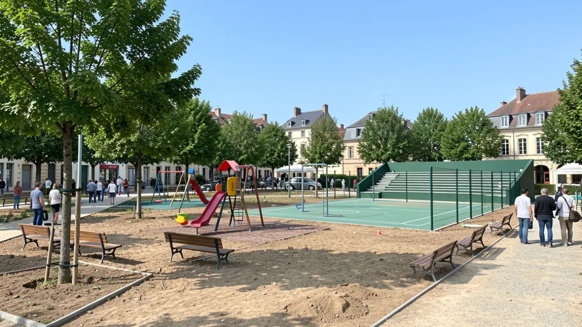 Generic image of a new public park under construction, featuring trees, play areas, and relaxation spaces.