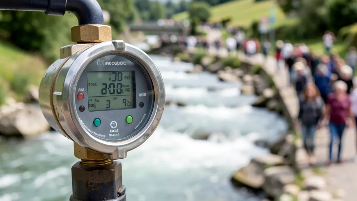 Generic image of a hydrometric measuring device near a watercourse.