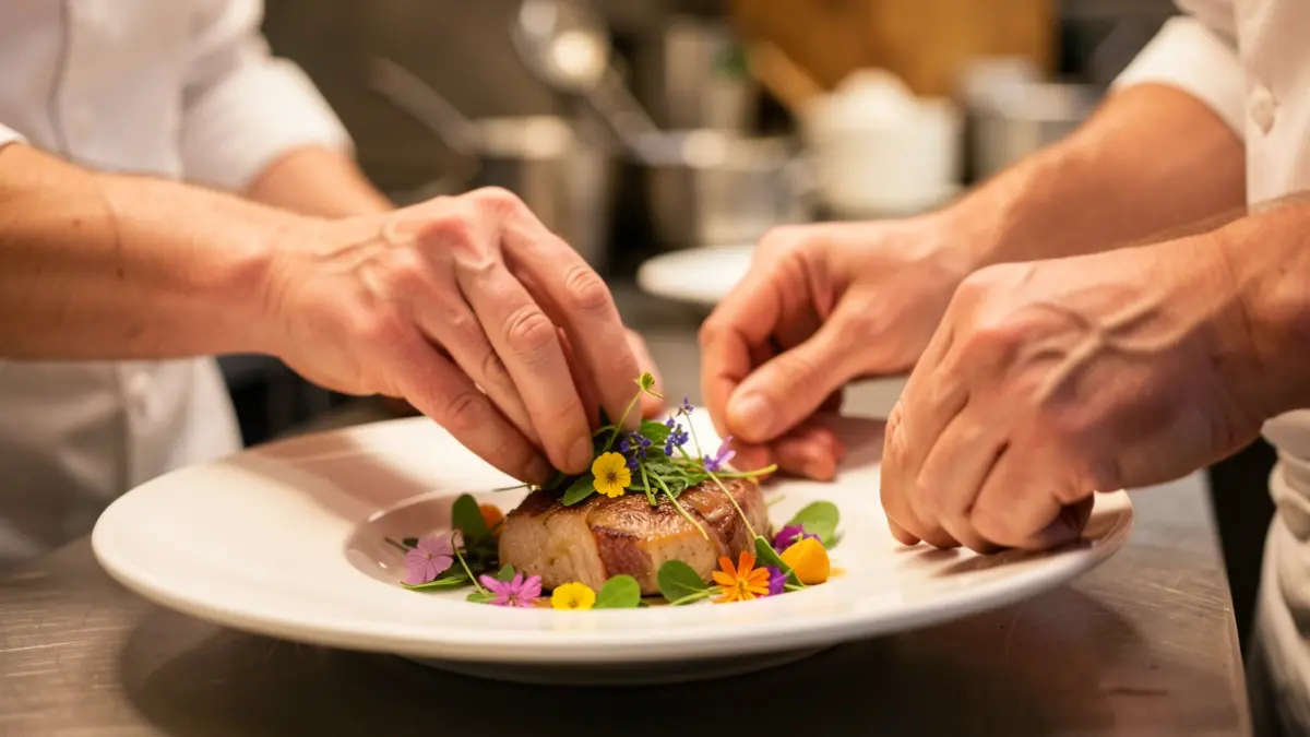 Generic image of chef's hands plating a gourmet dish.