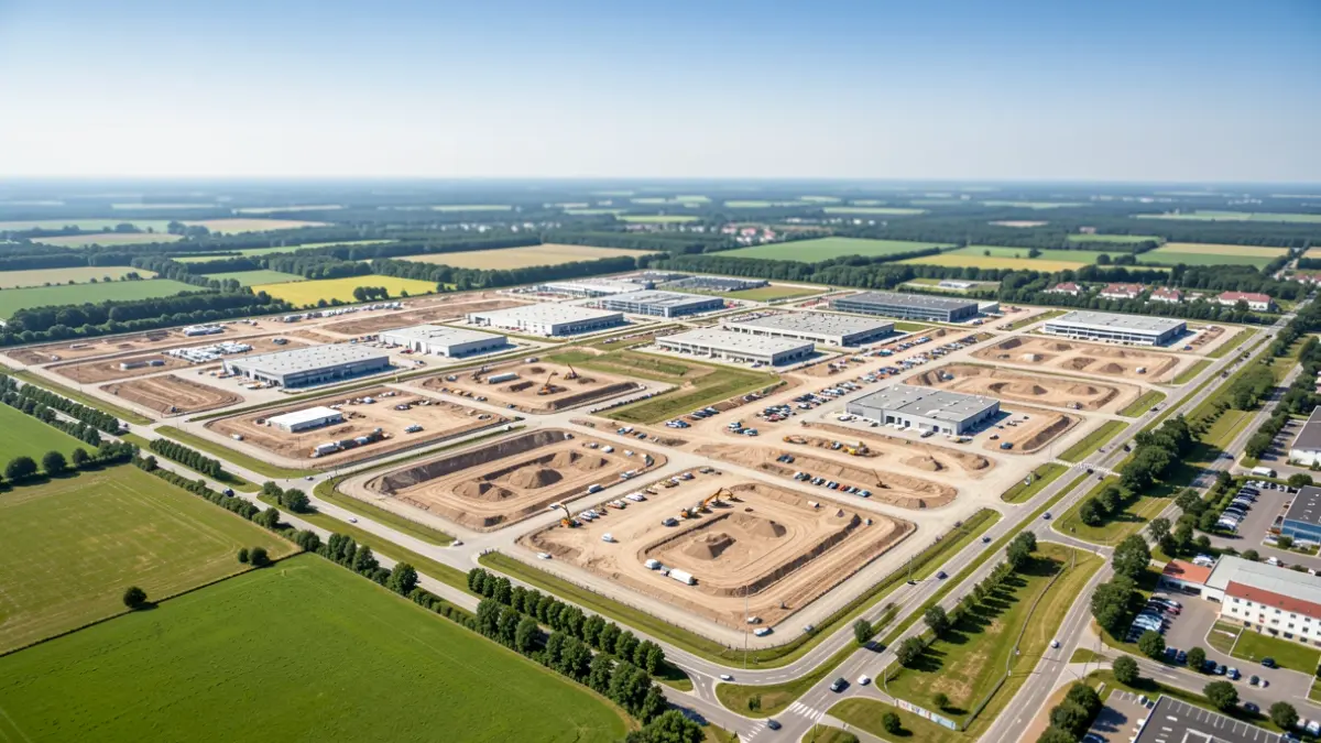 Image générique d'un projet d'aménagement de zone d'activité, montrant des infrastructures et des espaces verts.