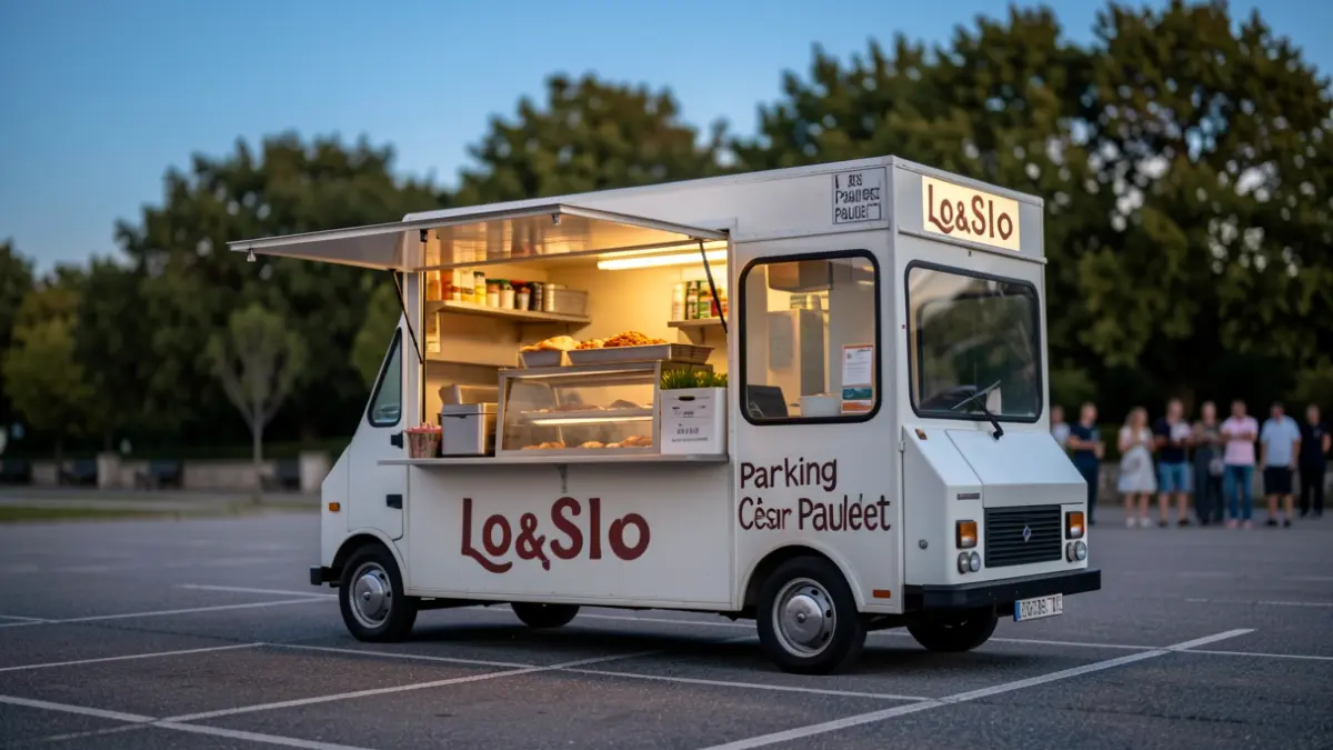Generic image of a food truck named Lo&Slo parked in a lot, suggesting late afternoon.