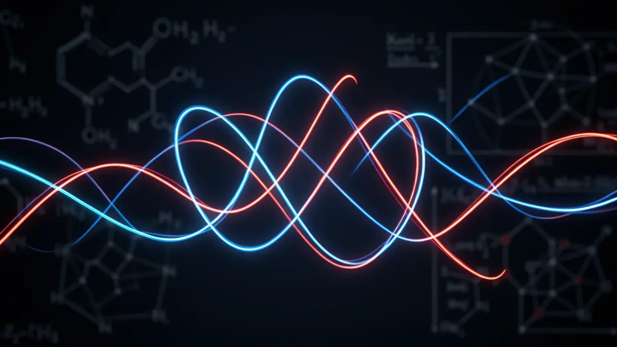 Generic image of intertwined blue and red lines symbolizing scientific collaboration and nuclear energy.