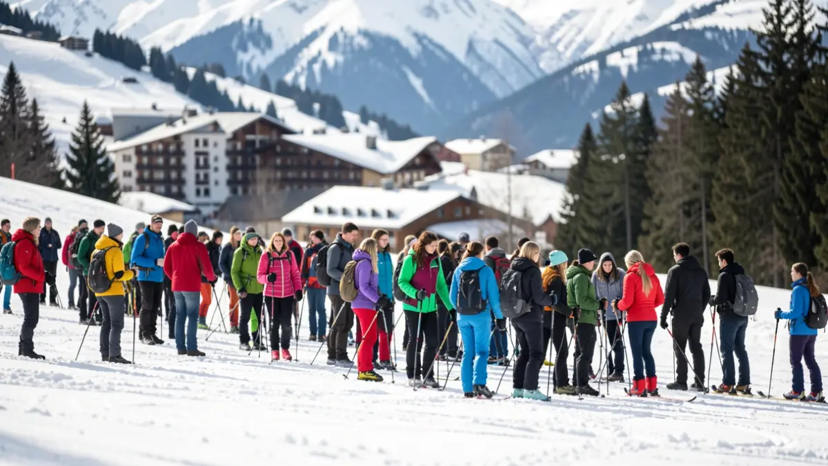 Image générique de jeunes étudiants internationaux participant à des activités de cohésion en montagne dans les Alpes françaises.