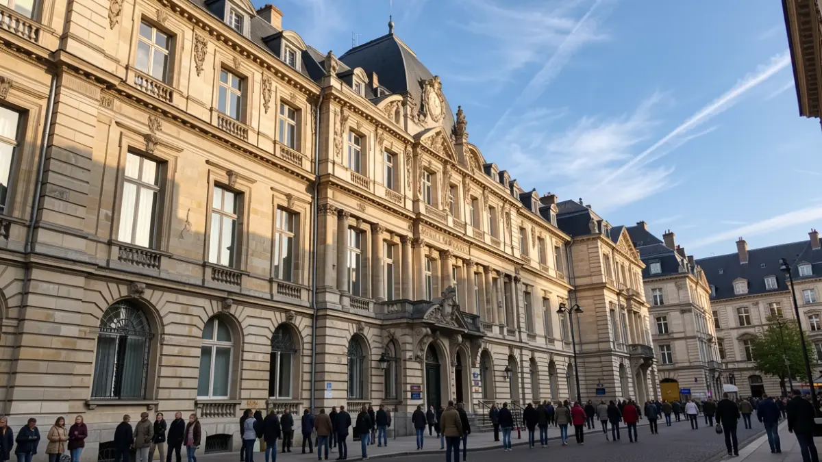 Image générique de la façade d'un bâtiment universitaire en pierre dans la région Auvergne-Rhône-Alpes, éclairée par le soleil de l'après-midi.